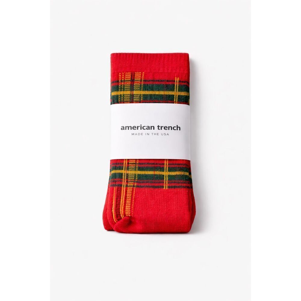 American Trench McCallister Plaid Sock Red Green Tartan High Crew Men’s 7-12 USA